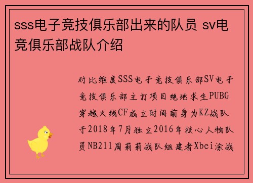 sss电子竞技俱乐部出来的队员 sv电竞俱乐部战队介绍